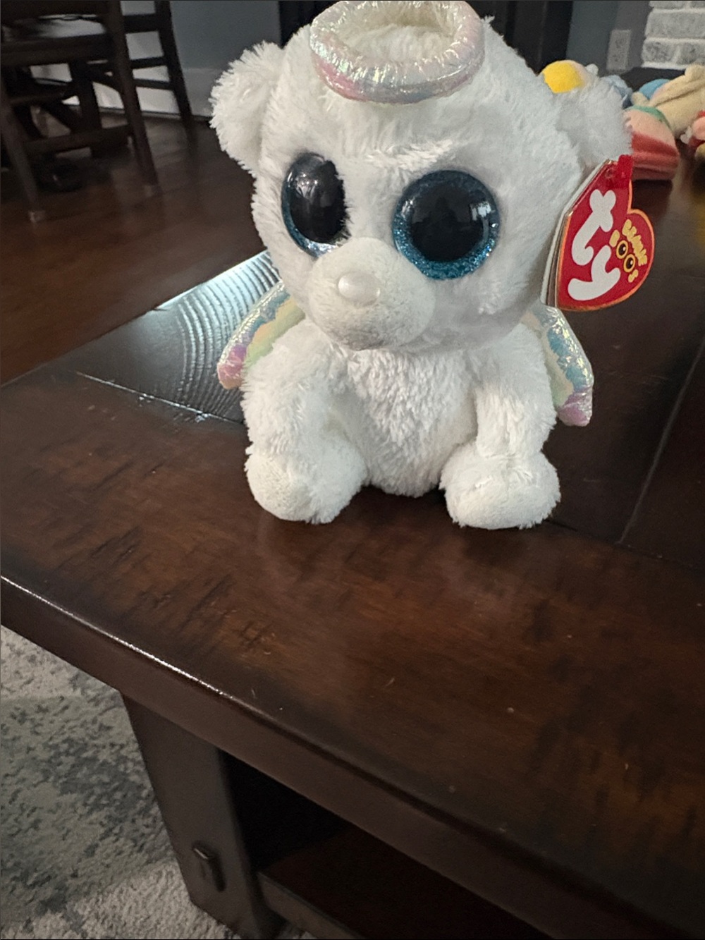 Ty White Beanie Boo Plush Angel Bear with Sparkly Blue Eyes and Iridescent Wings